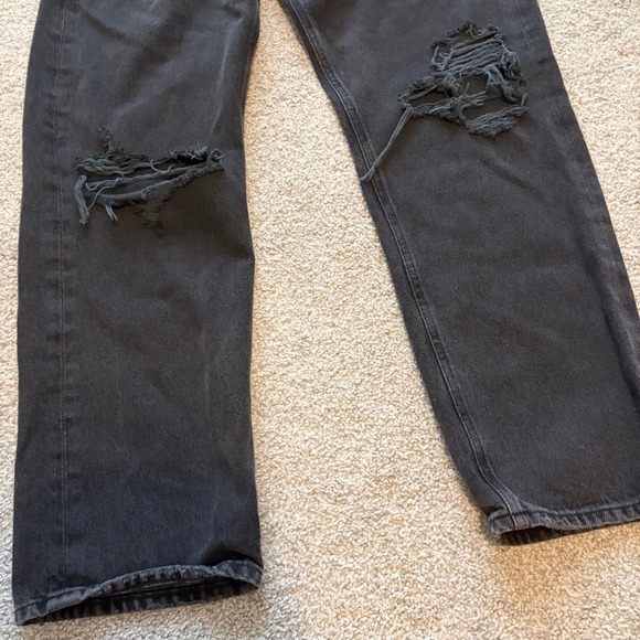 AGOLDE 90s Mid Rise Loose Jeans Womens 27 Black Distressed Straight Leg Grunge - Picture 4 of 9